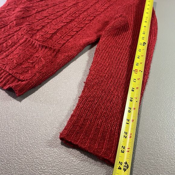 GNU Sweater Cable Knit Cowl Neck Long Sleeve Pockets Acrylic Womens M Red - Picture 7 of 8